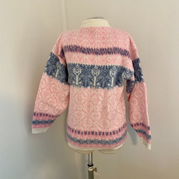VTG 80s 90s Pastel Pink Spunky Crewneck Knit Sweater Turtleneck Cosby Snowflake - Picture 12 of 15